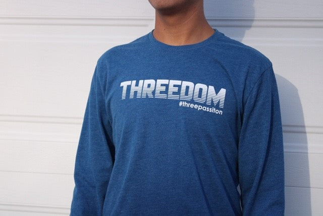 Long Sleeve Heather Blue and White